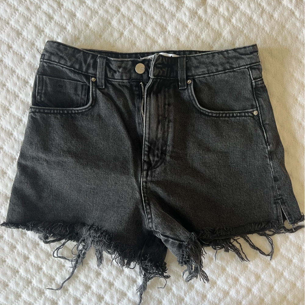 Zara distressed black denim shorts